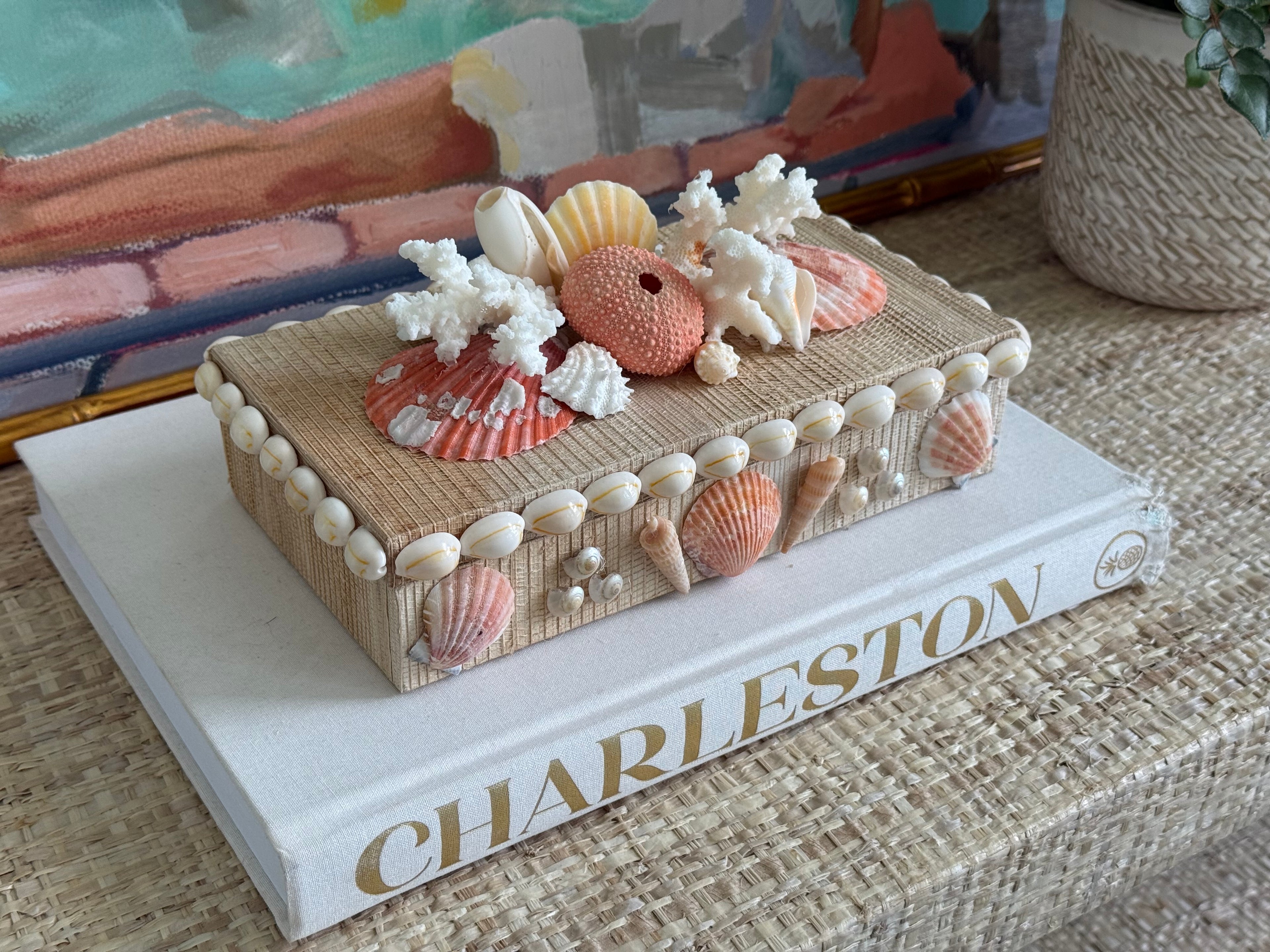 Bespoke Rattan Coral Shell Box